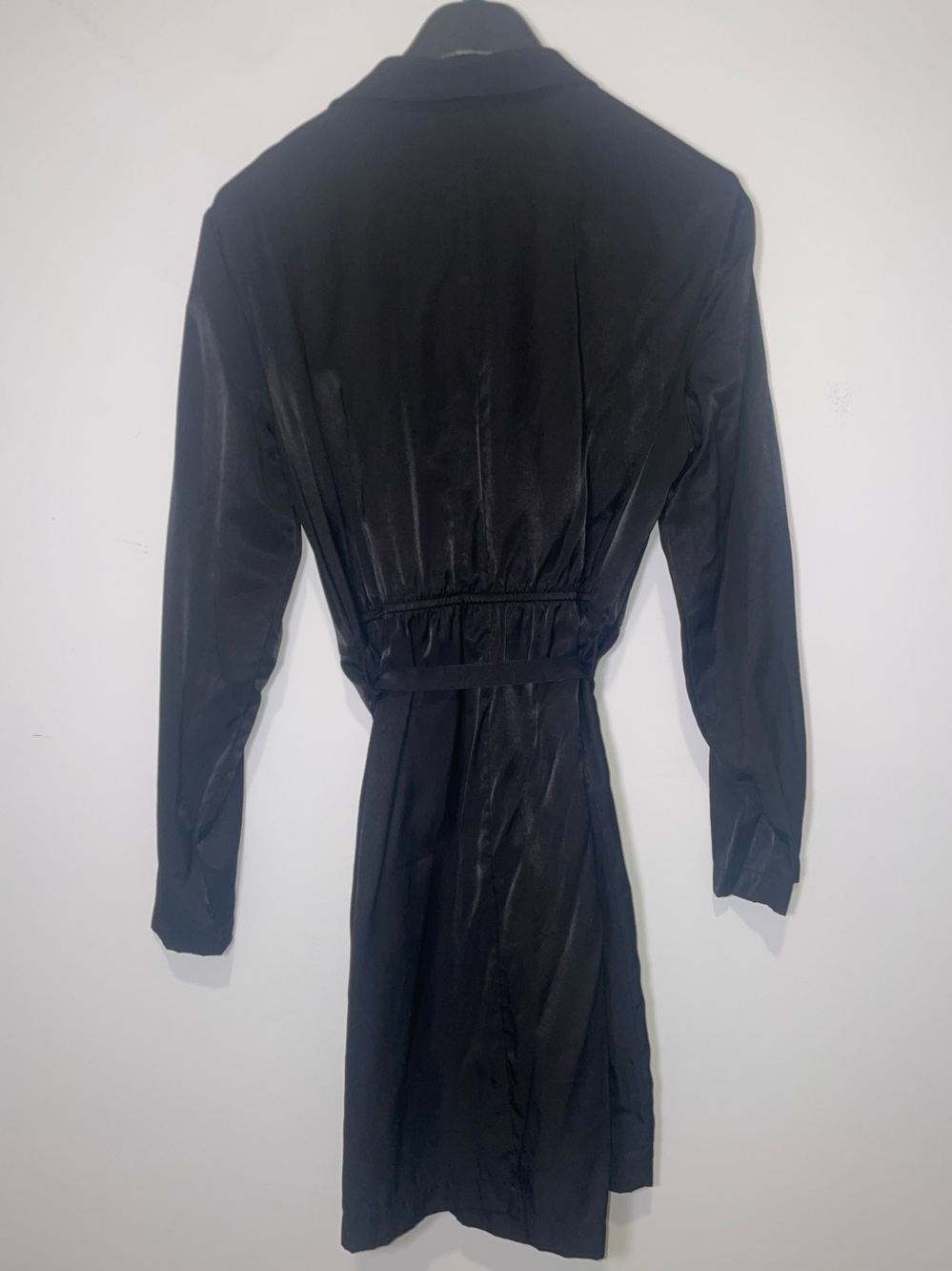 Dynamite Black Long-Sleeve Shirt Dress with Tie Waist Button Down - Silk Like - Picture 4 of 8